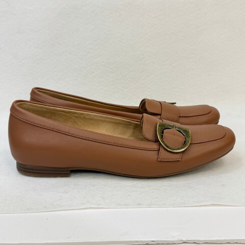 Naturalizer Kayden Moc Flat Loafers Camel Brown Brass Tone Buckle Size 9.5 M